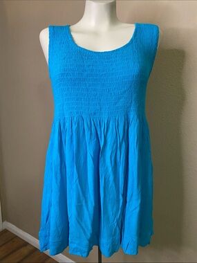 Klozlyne Teal Rayon smocked elastic top boho summer sundress ☀️💕 M